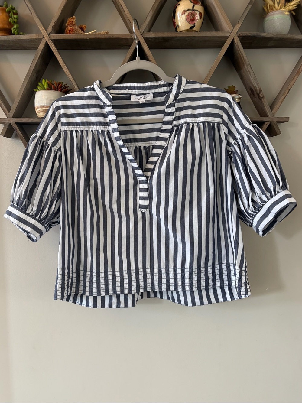 ee:some Navy and White striped cropped blouse. Size small.
